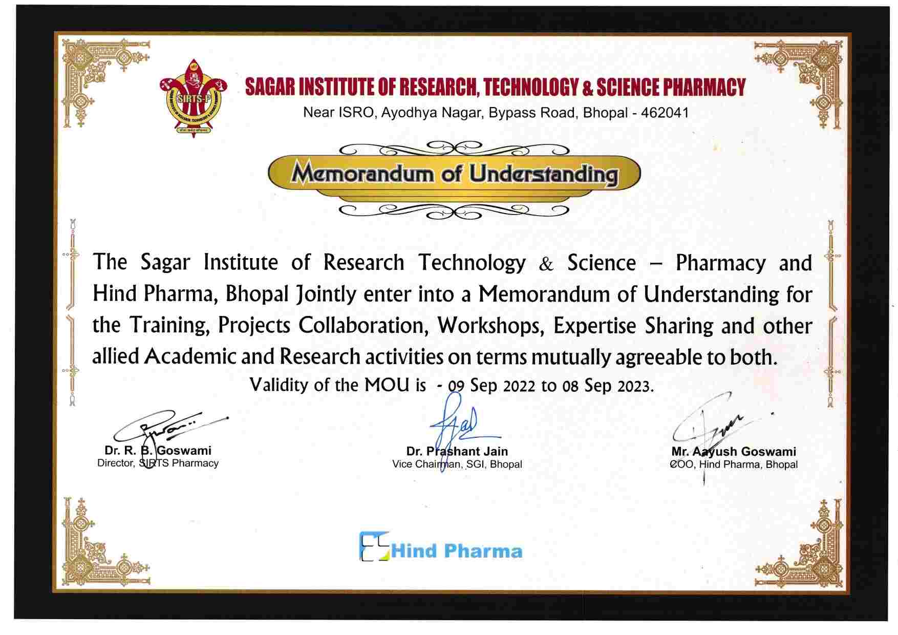 Glimpses of Signing (MoU) between SIRTP and hind pharma